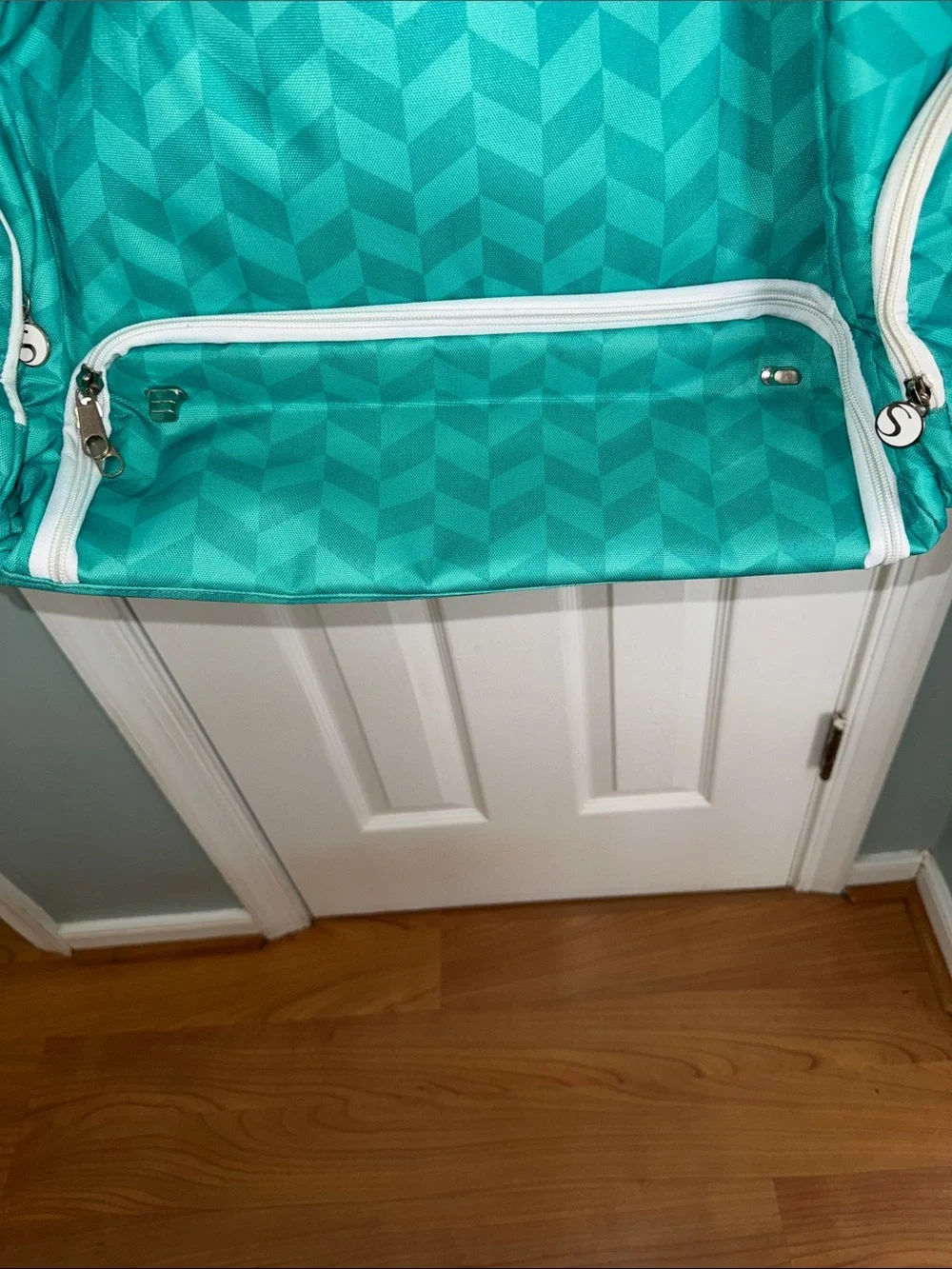 Chevron Pattern Teal Baby Bag Messenger with Adjustable Strap
